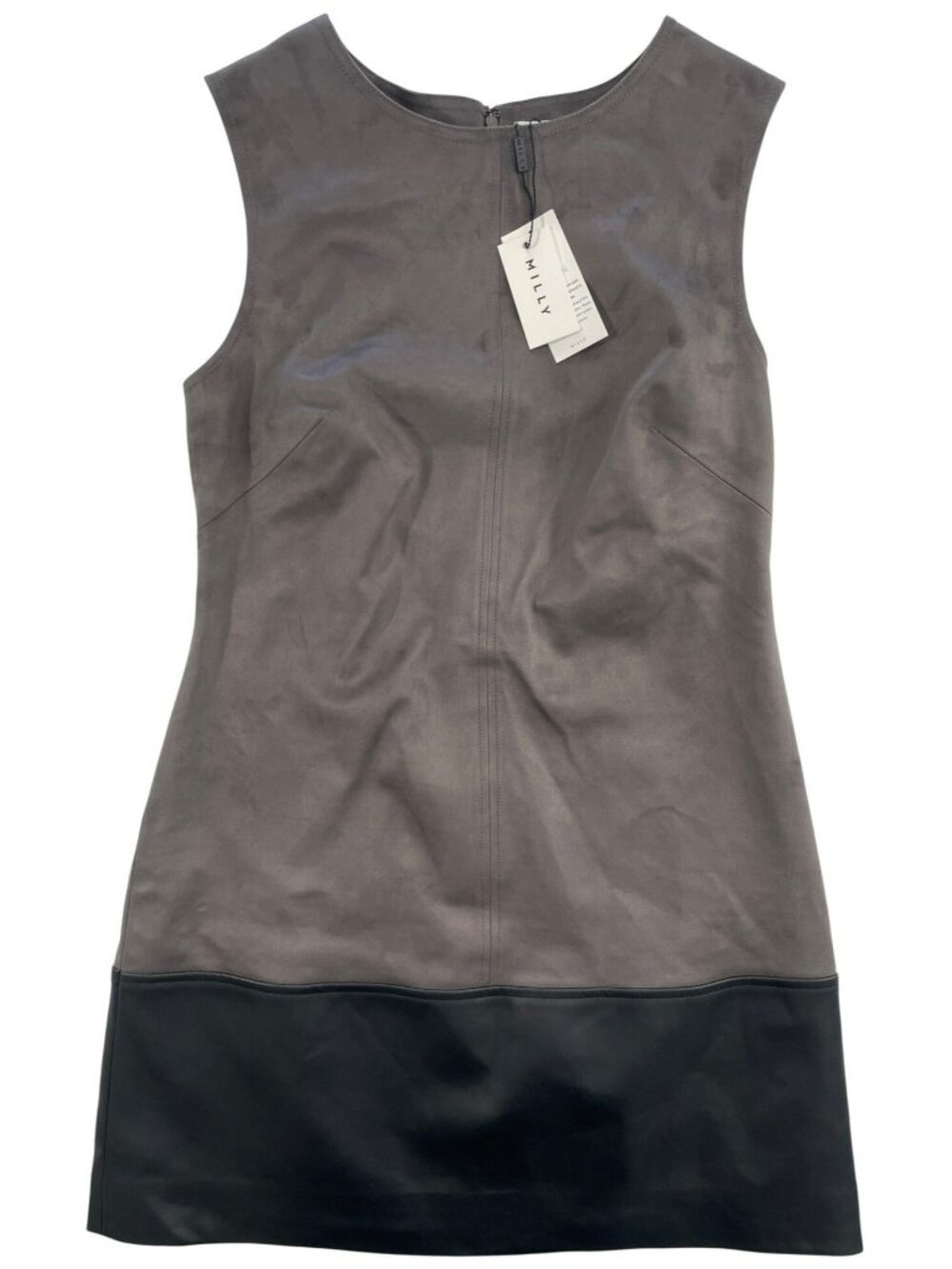 Milly Eve Suede & Leather Combo Vegan Shift Dress Charcoal/Blk Sz 4 MSRP$495 NEW - Picture 1 of 12